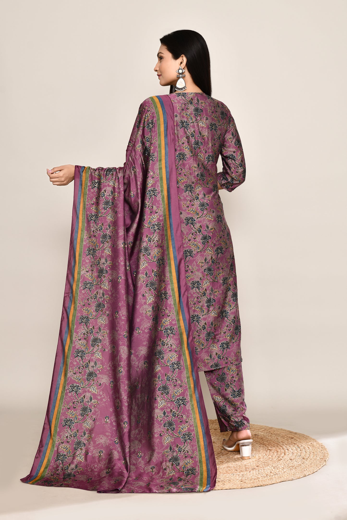 Mauve Foil Printed 3 pcs Gota Patti Suit Set