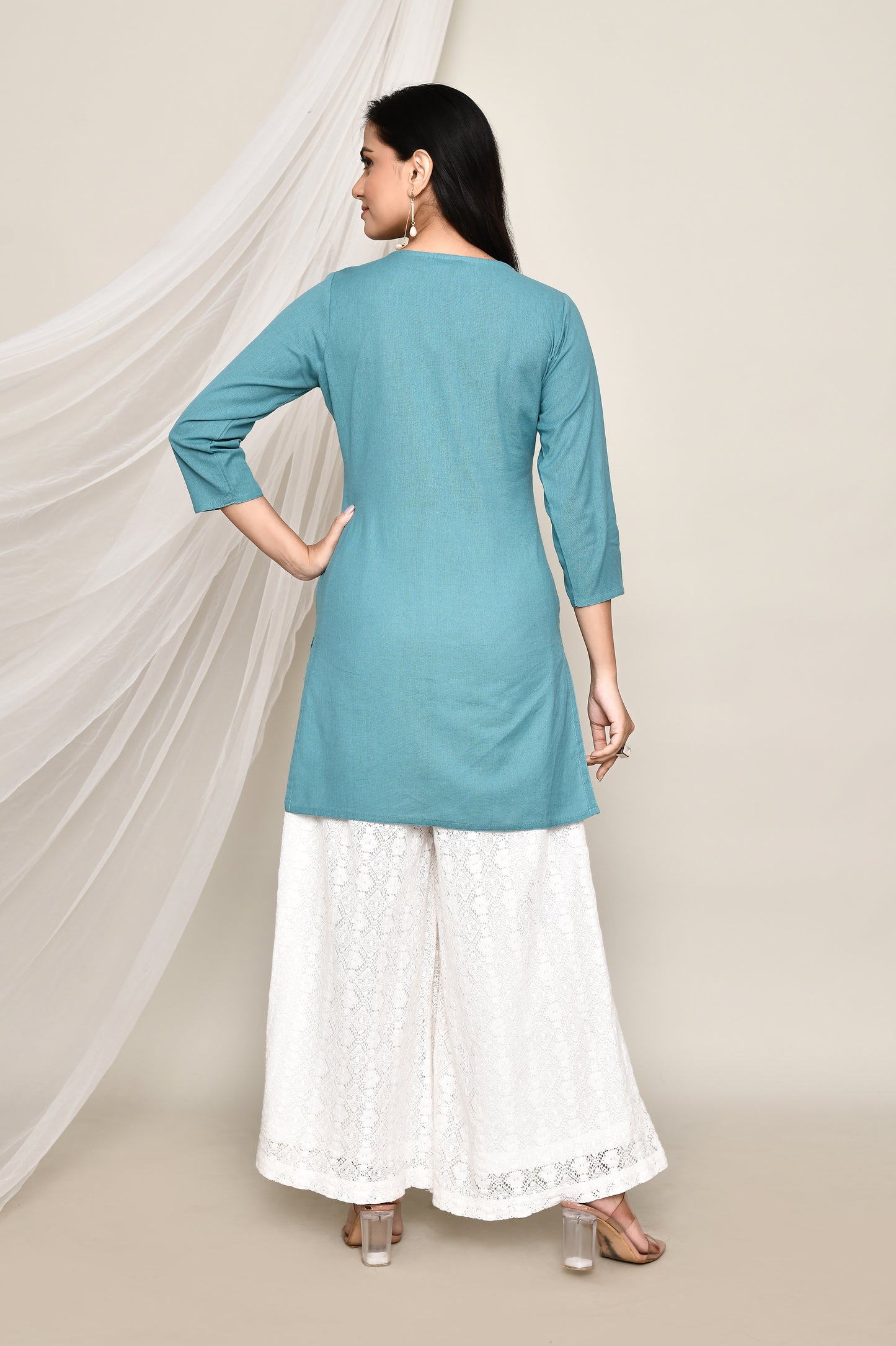 Fancy Short Kurti With Neck Embroidery