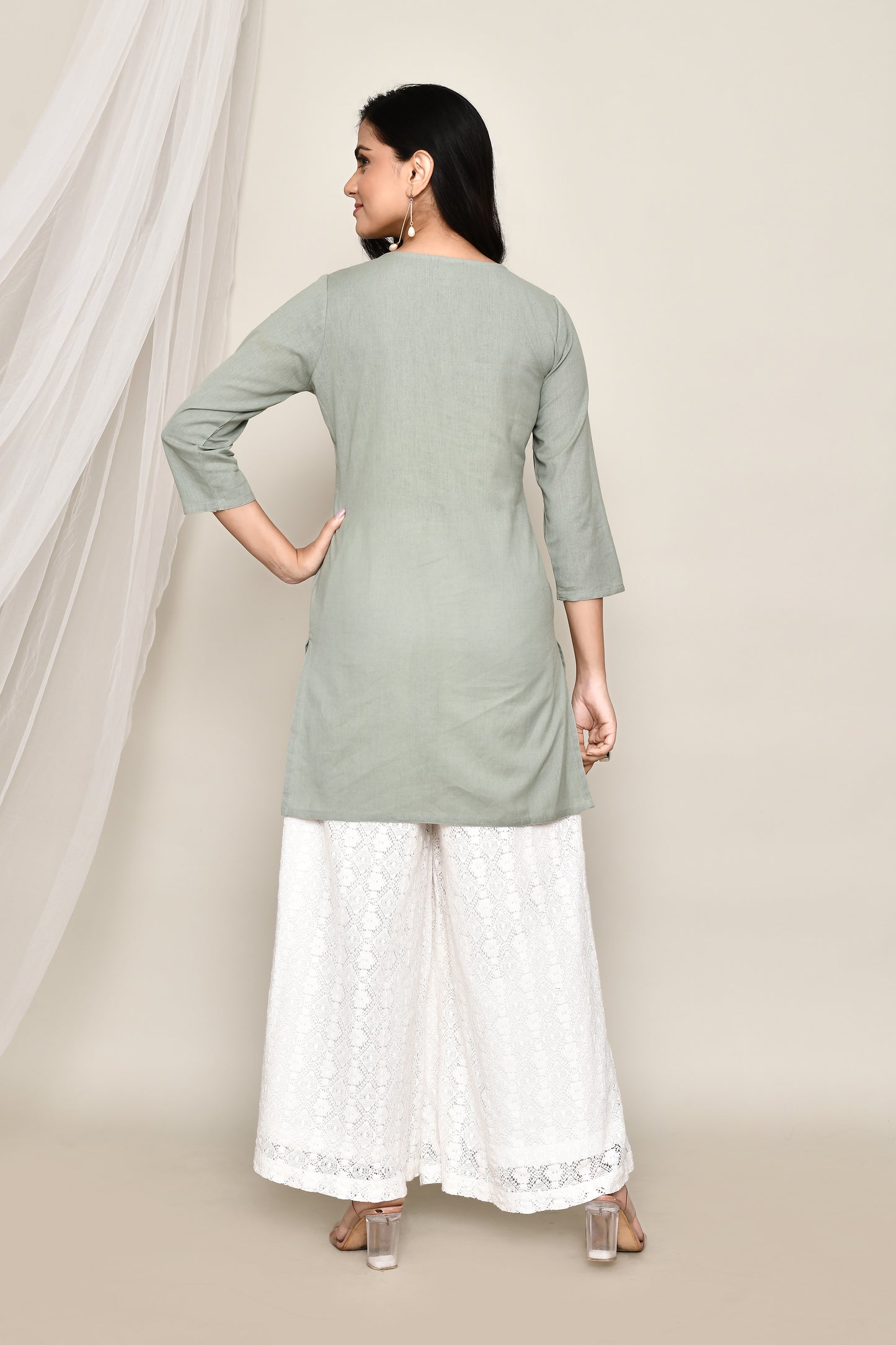 Fancy Short Kurti With Neck Embroidery