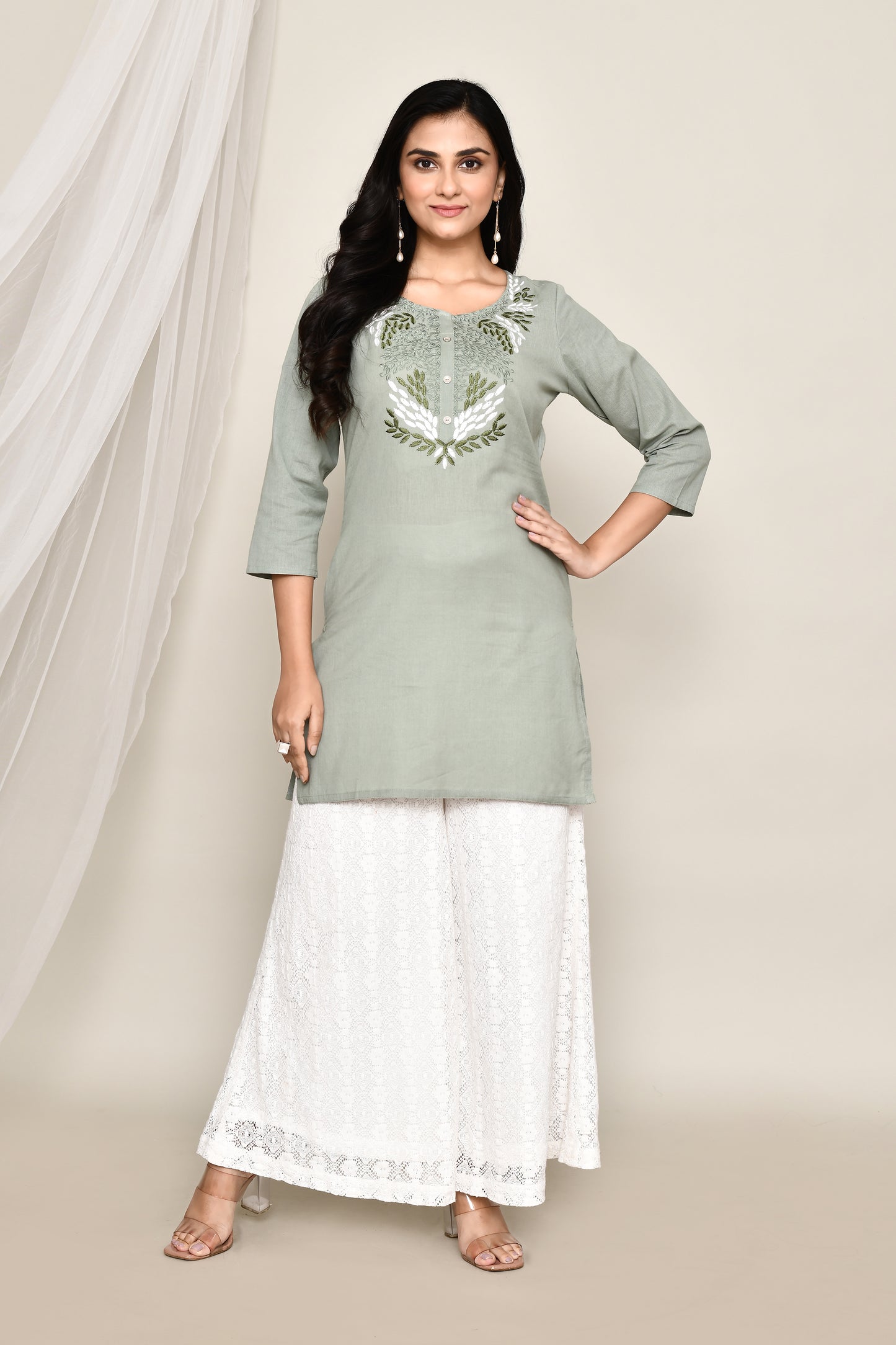 Fancy Short Kurti With Neck Embroidery