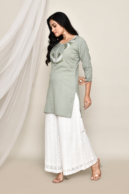 Fancy Short Kurti With Neck Embroidery