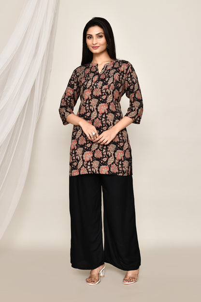 Daily Office Jaipuri Print Black Kurti