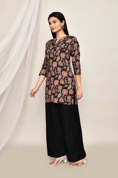 Daily Office Jaipuri Print Black Kurti