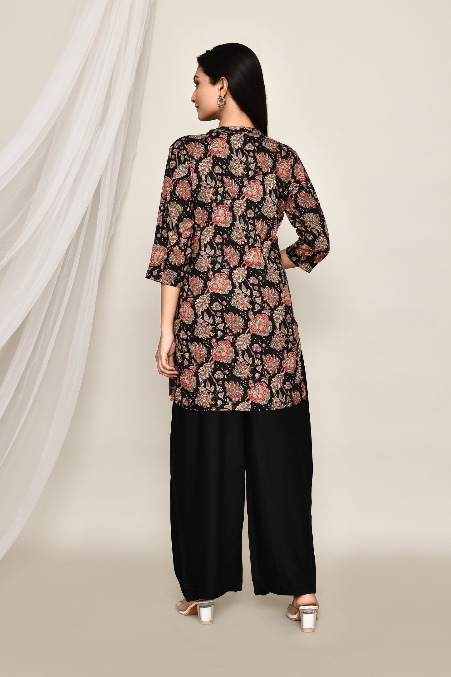 Daily Office Jaipuri Print Black Kurti