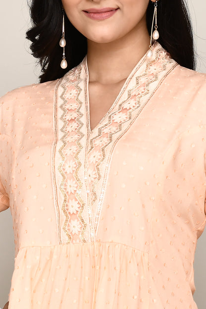 V- Neck Short Fancy Kurti With Neck Embroidery In Pastel Colour Palate