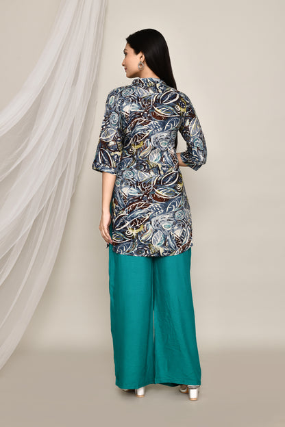 Abstract Printed Short Kurti With Pintex Neckline