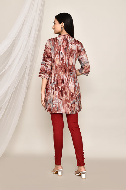 Marble Printed Short Kurti With Pintex Neckline