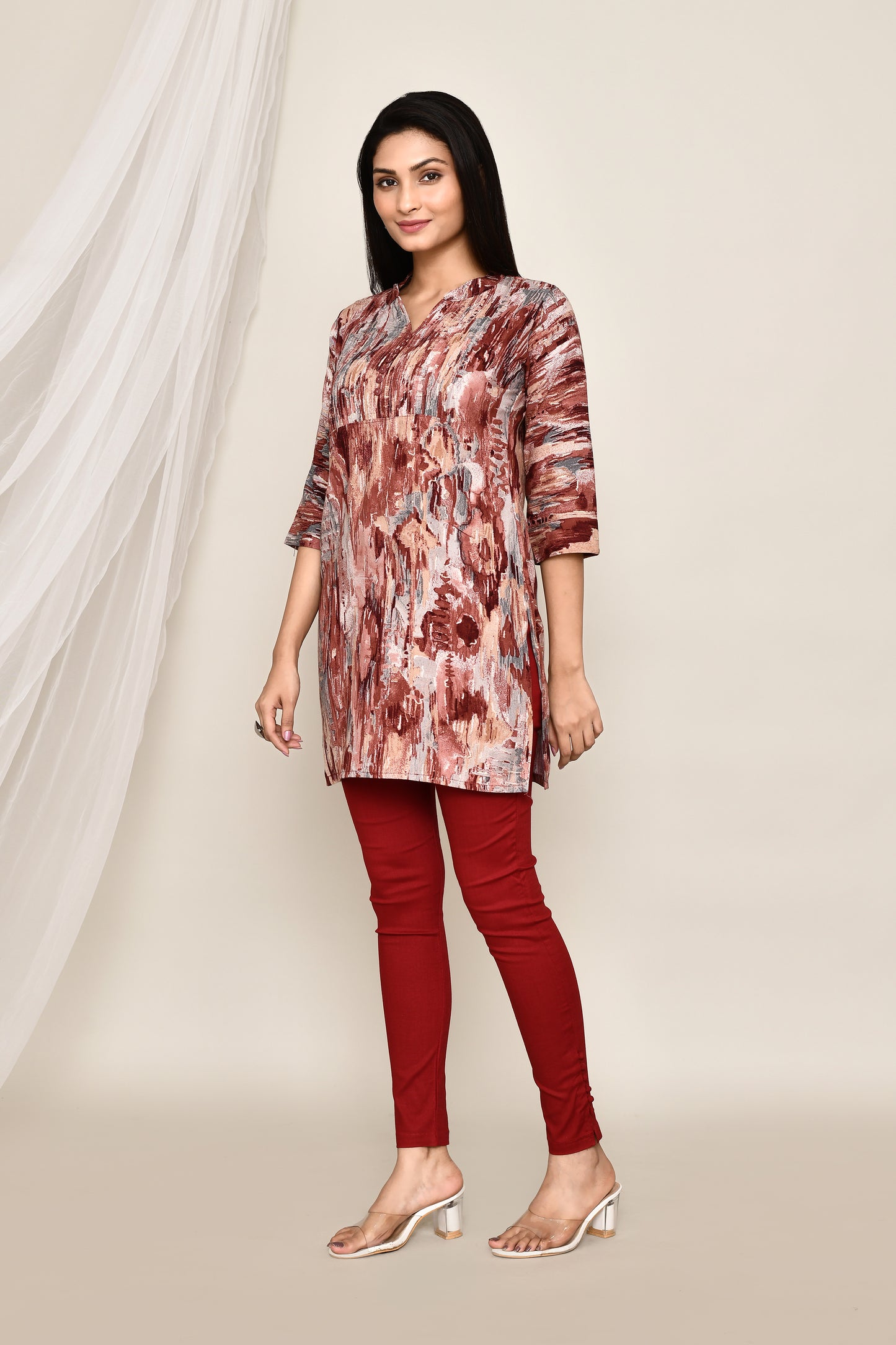 Marble Printed Short Kurti With Pintex Neckline