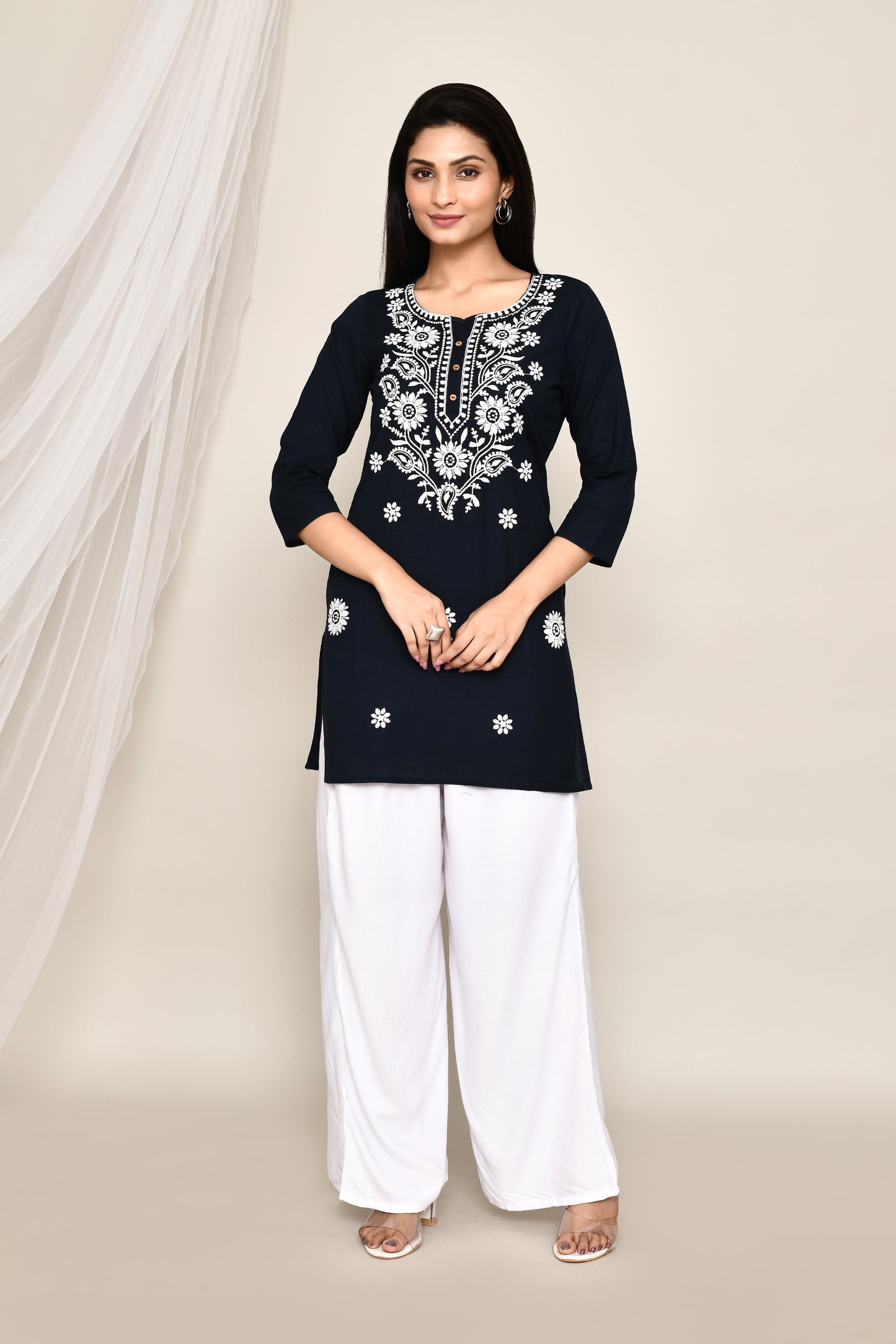 Short Chikankari Kurta Floral