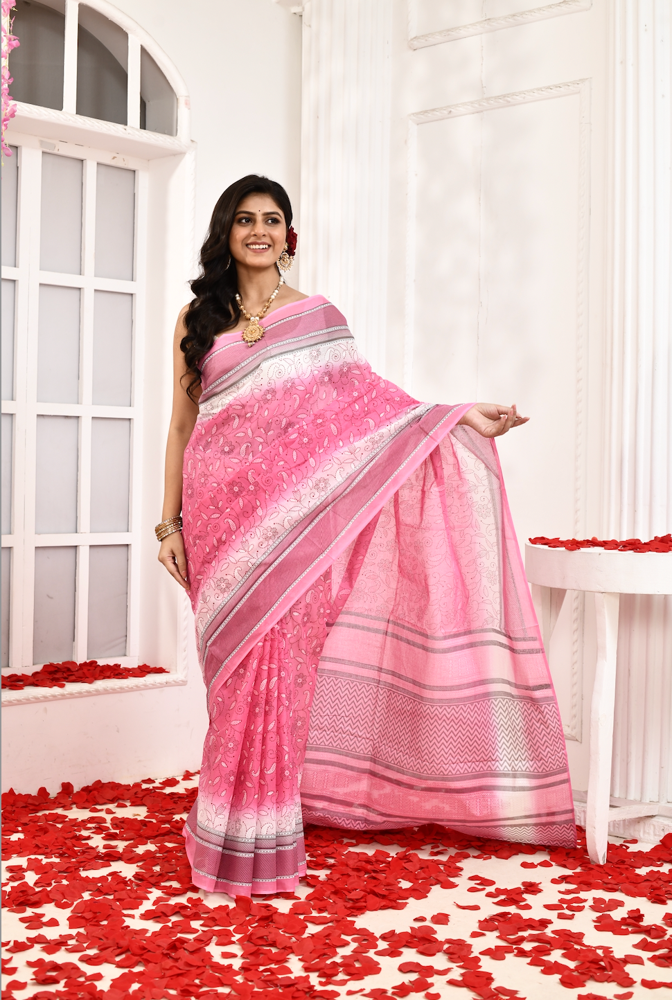 Sayantani - Pink 100% Organic Cotton Saree