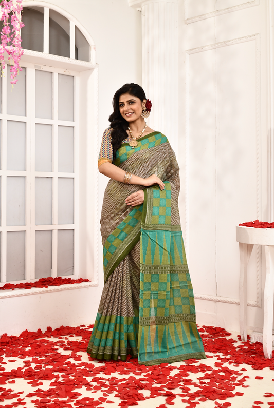 Saranya  - GREEN 100% Organic Cotton Saree