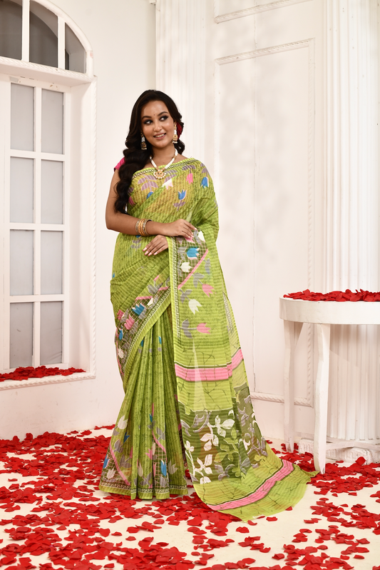 Sharmila - Green 100% Organic Cotton Saree