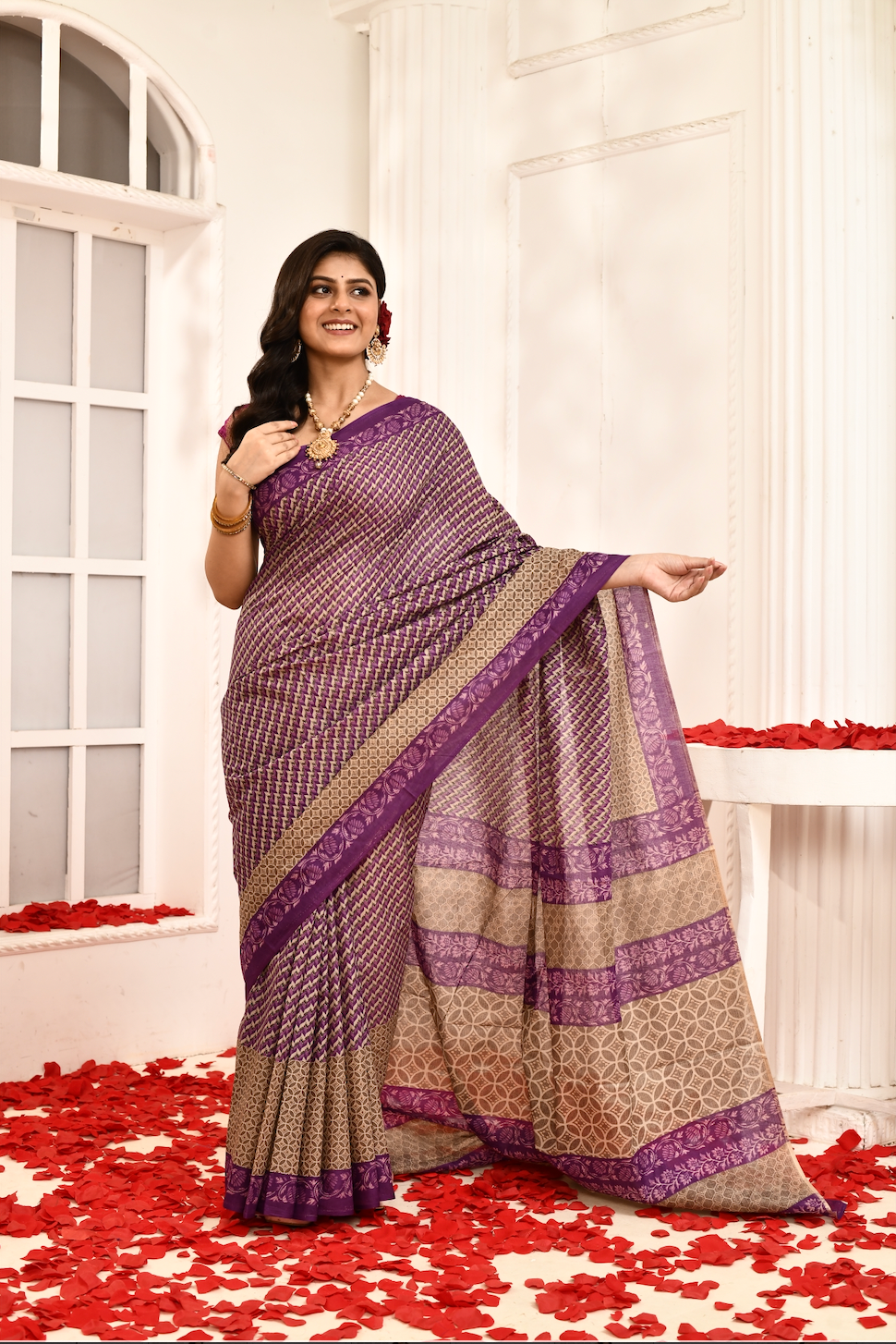 Anura - PURPLE 100% Organic Cotton Saree