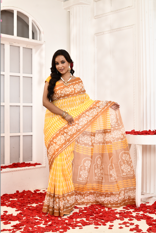 Hemlata- Yellow 100% Organic Cotton Saree