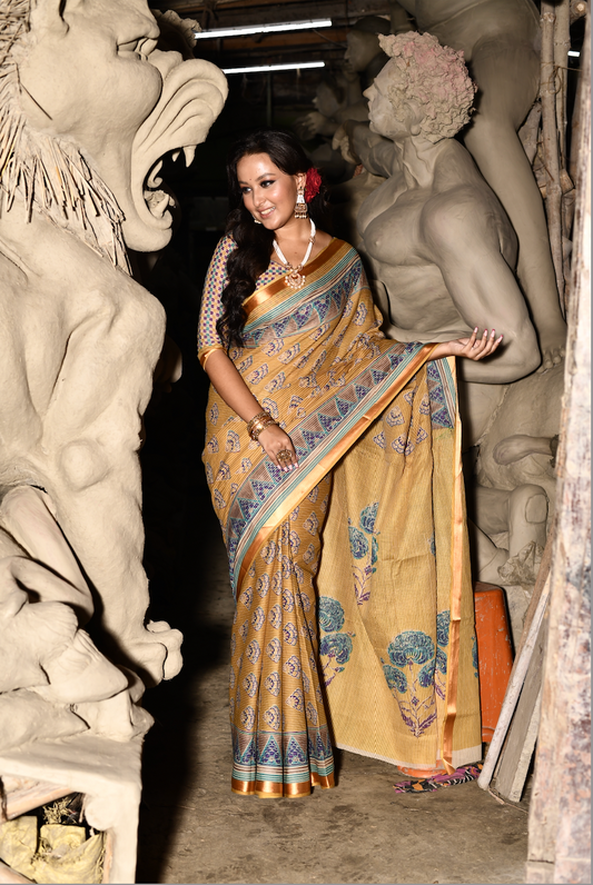 Roopkaantha Anwesha - Yellow 100% Organic Cotton Saree