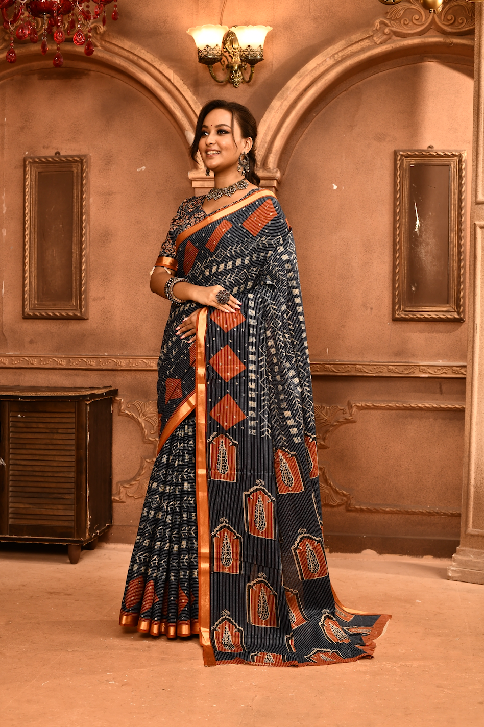 Roopkaantha Tithi - Navy Blue 100% Organic Cotton Saree