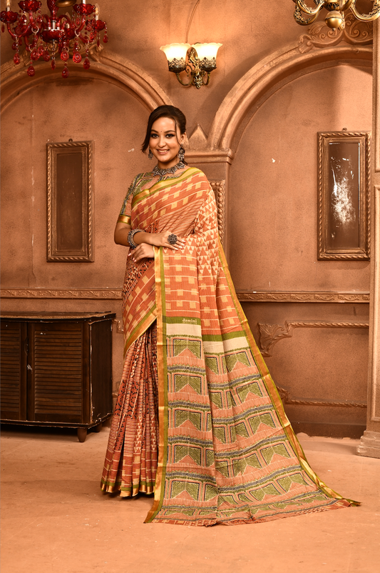 Roopkaantha Mrittika- Orange 100% Organic Cotton Saree